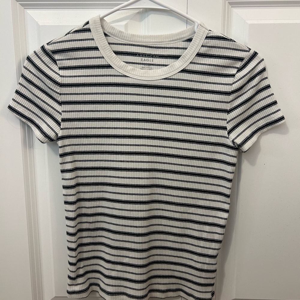 American Eagle Outfitters Black and White Striped Tee